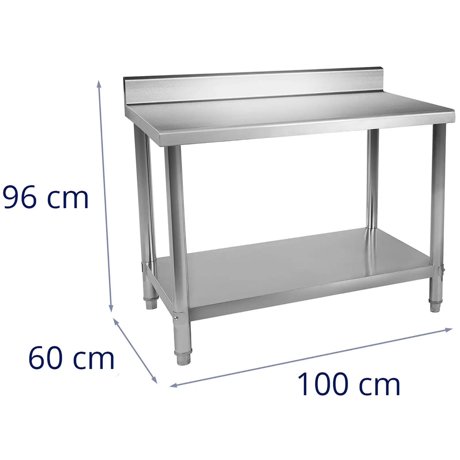 Tavolo inox - 100 x 60 cm - Con alzatina - capacità di 114 kg