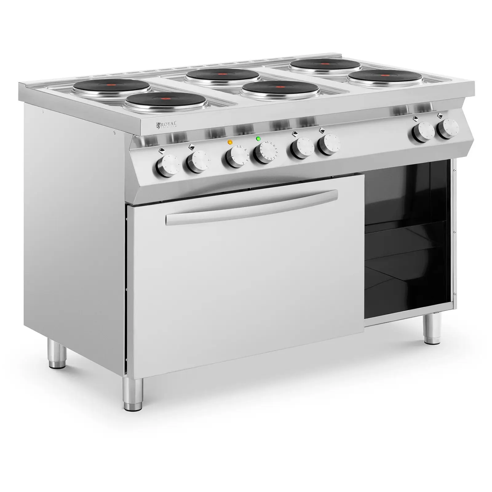Cucina elettrica professionale - 15600 W - Piano - cottura con 6 fornelli - Con forno a convezione - Armadietto - Royal Catering