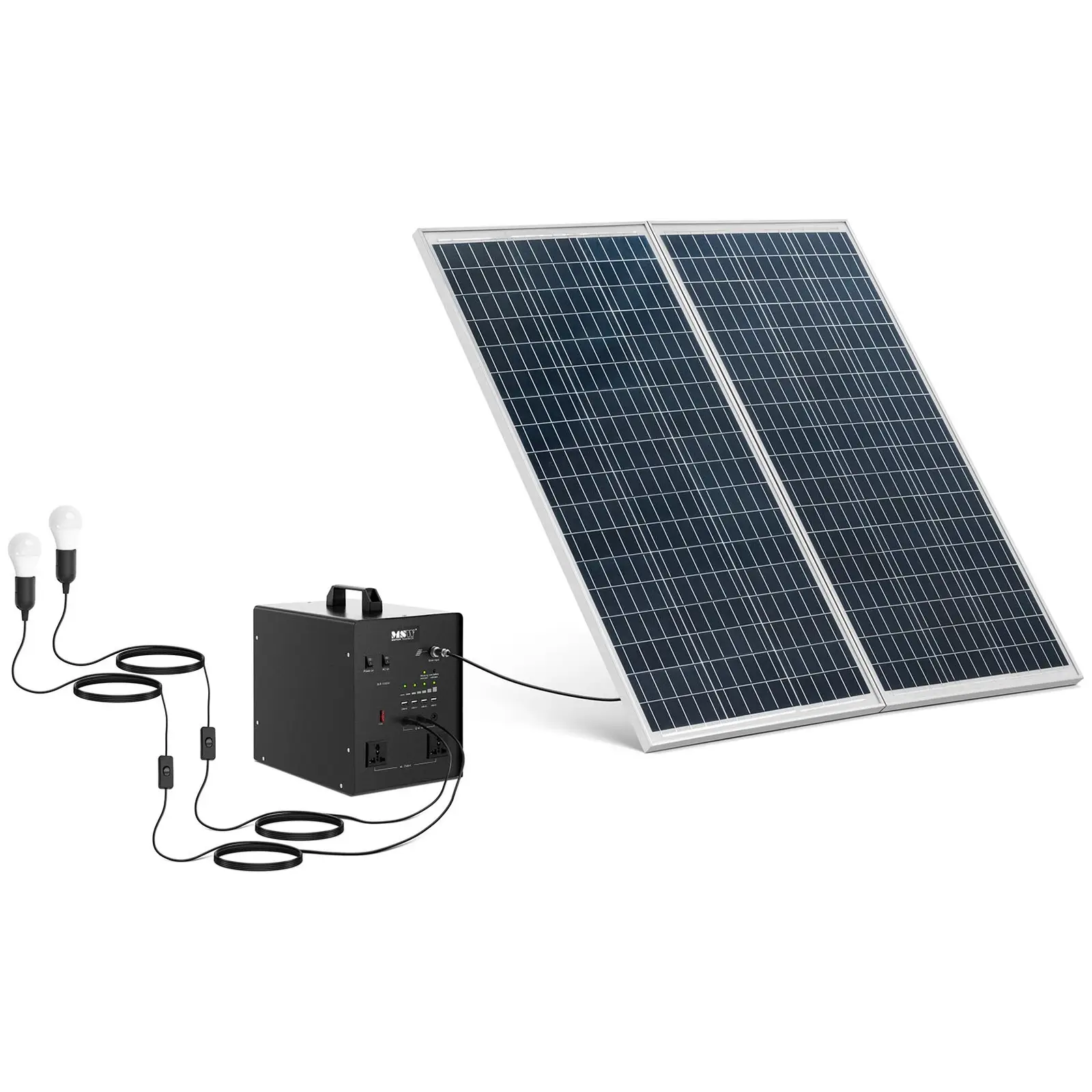 Centrale elettrica portatile con pannello solare e inverter - 1000 W - 5 / 12 /230 V - 2 luci LED